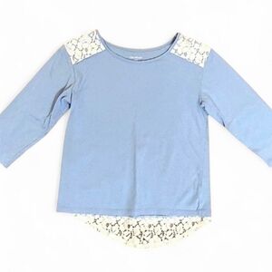 Girl’s Miss Attitude Top 1/2 Sleeve & Lace Details S 7/8 Dusty Blue Ivory